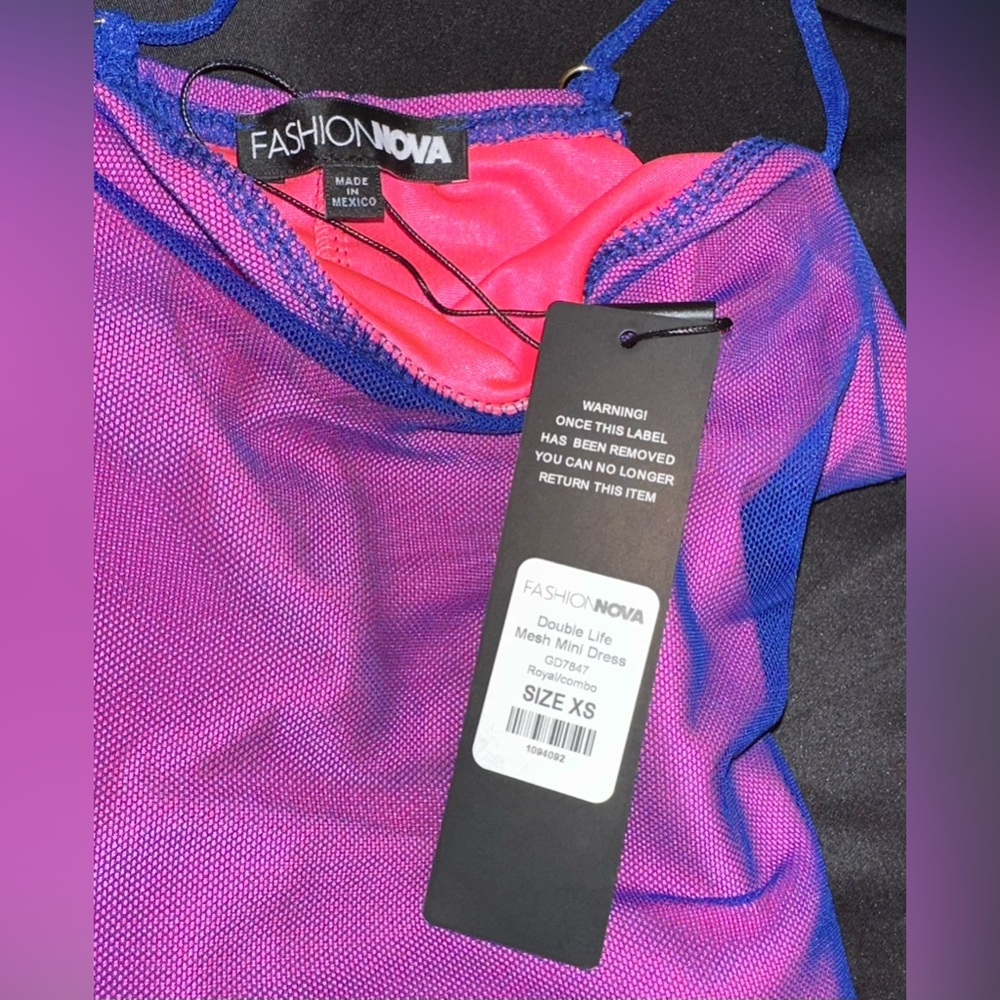 Fashion Nova blue/purple Tie Dyed Ruched Bodycon Strappy Mini Dress NWT XS